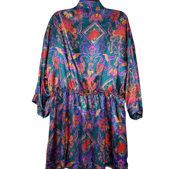 Vintage Victoria Secret Gold Label Paisley Satin Night Gown Wrap Robe - Picture 3 of 7